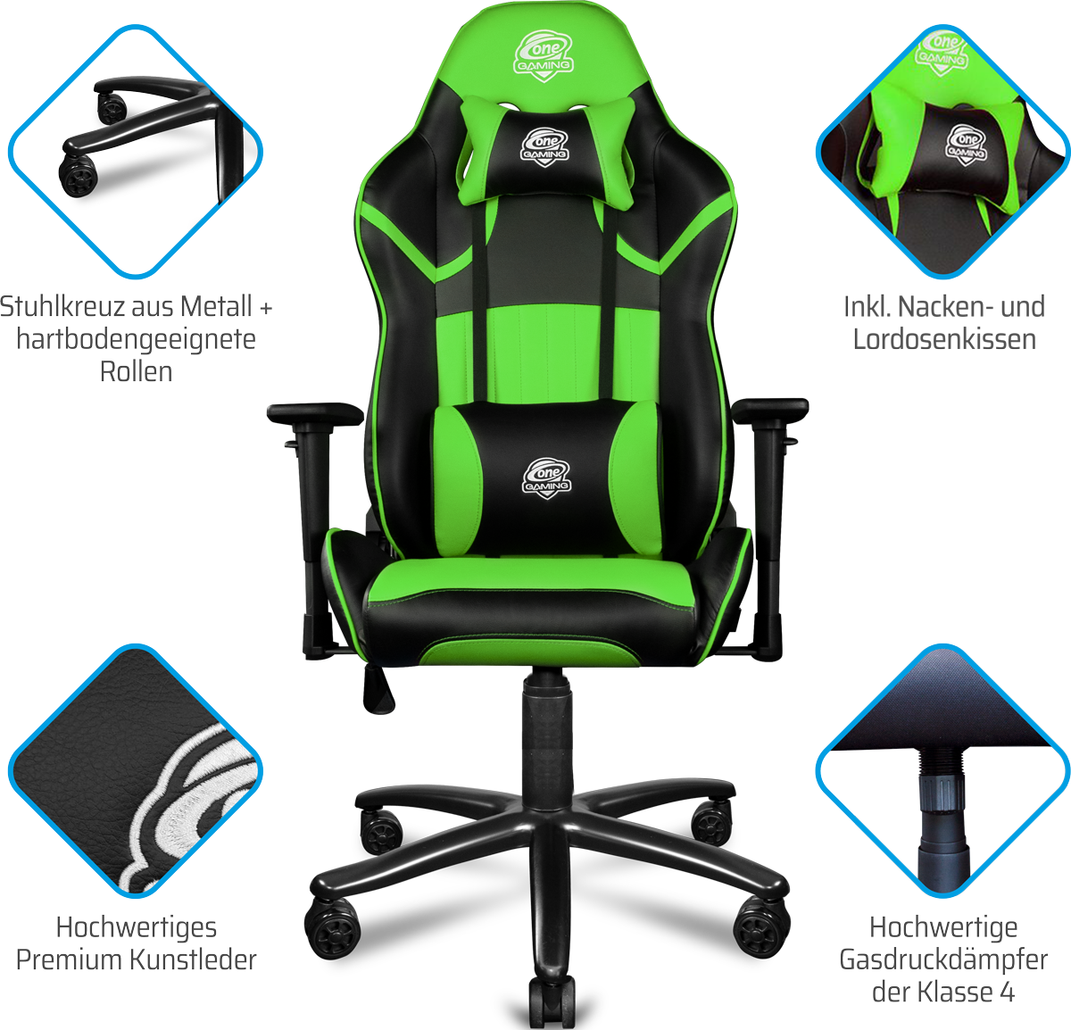 ONE GAMING Chair Pro Green Gaming Stuhl, Bild 2 (18.07.2024)